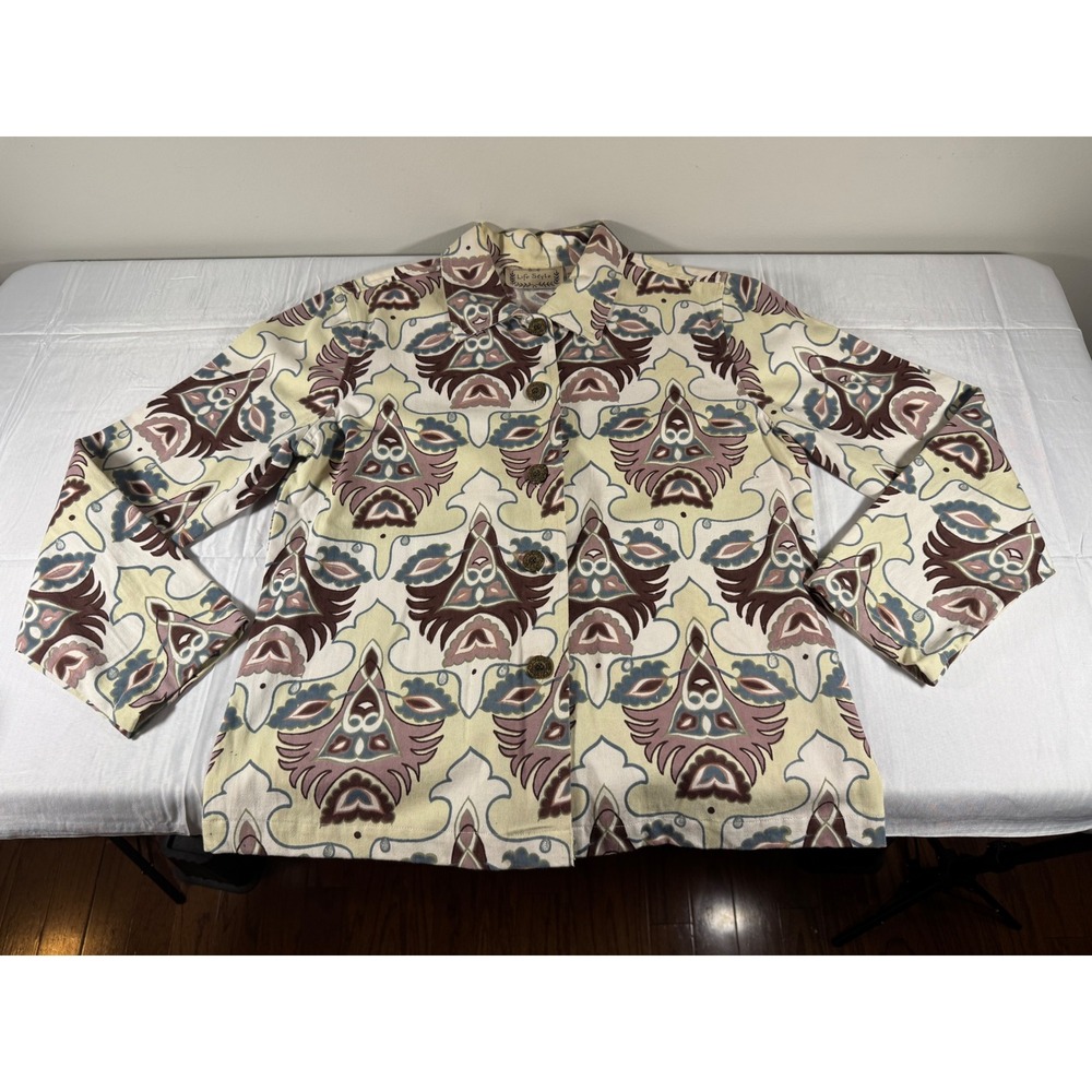 Vintage 90s Life Style Women Cotton Button Up Jacket Damask Paisley Print  Large